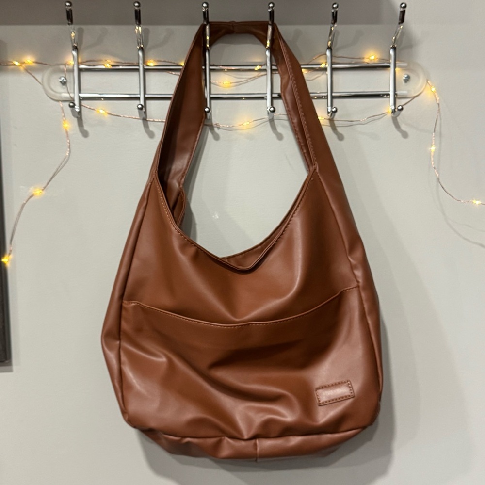 Brown Faux Leather Tote Bag